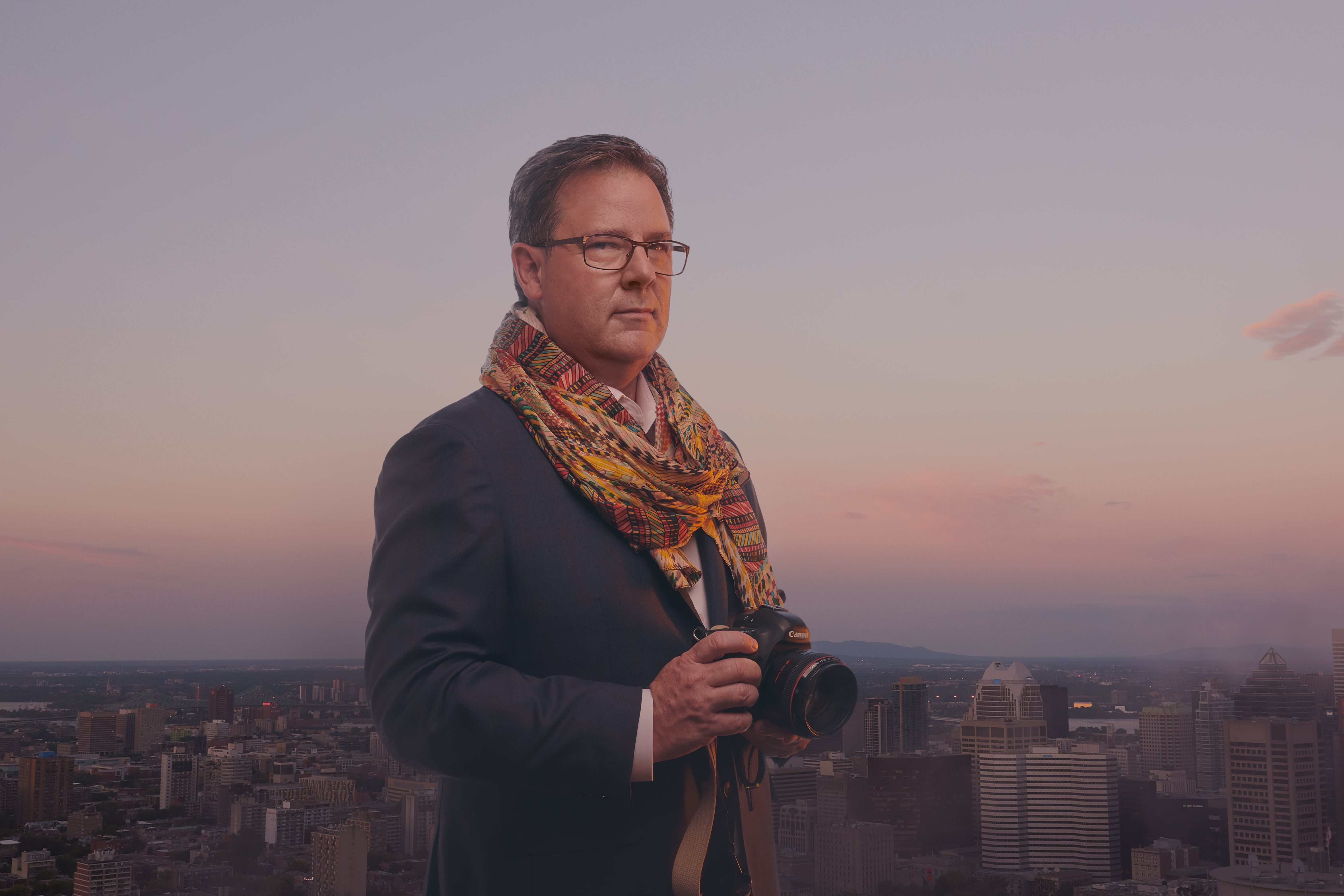 Jacques-André Dupont with Yellow Men's Fashion Scarf Made in Montreal | Nathon Kong