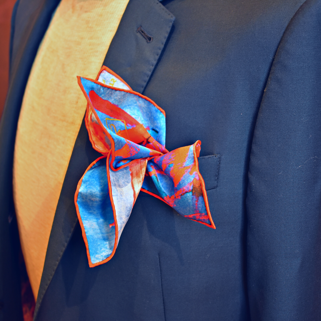 Art silk pocket square by fashion designer Nathon Kong